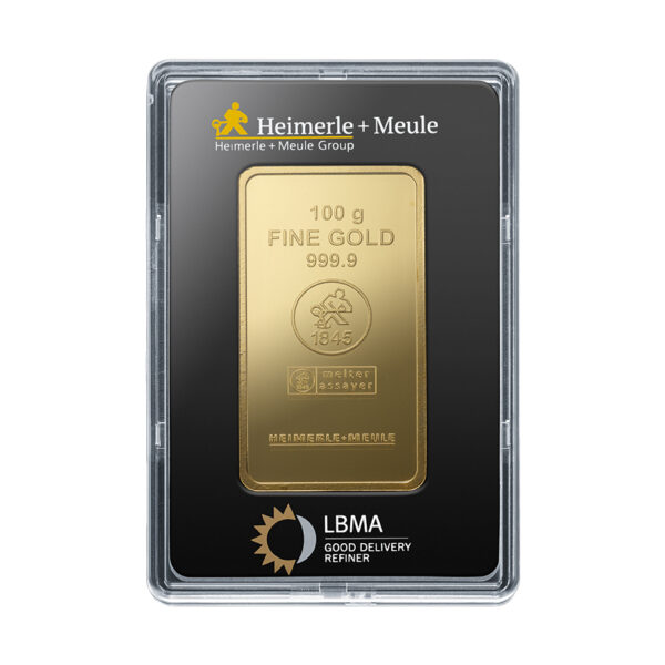 100 Gram Heimerle-Meule Gold Bar (in Assay)