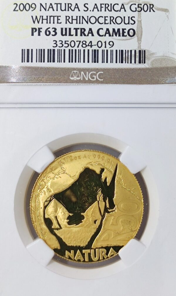 50 Rand South Africa Natura White Rhino PF63 - Image 2