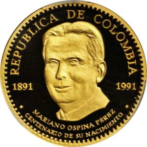 100 000 Pesos Colombia Mariano Ospina Perez PF69