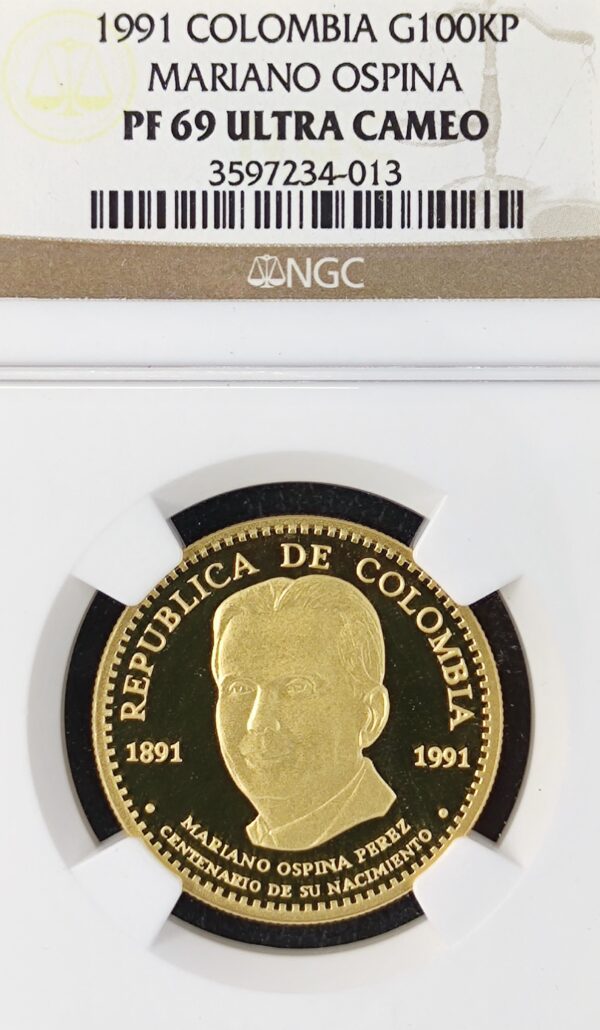100 000 Pesos Colombia Mariano Ospina Perez PF69 - Image 2