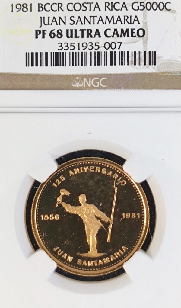 5000 Colones Costa Rica Juan Santamaria PF68 - Image 2