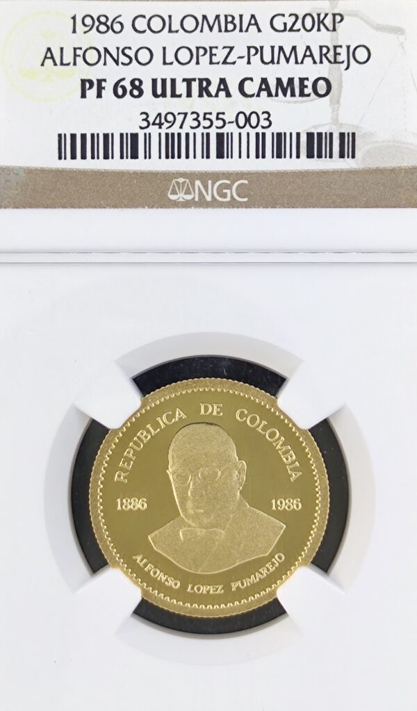 20 000 Pesos Colombia Alfonso Lopez-Pumarejo PF68 - Image 2
