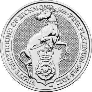 100 Pounds UK White Greyhound of Richmond 1 oz Platinum