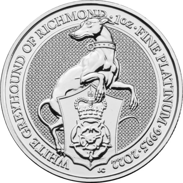 100 Pounds UK White Greyhound of Richmond 1 oz Platinum